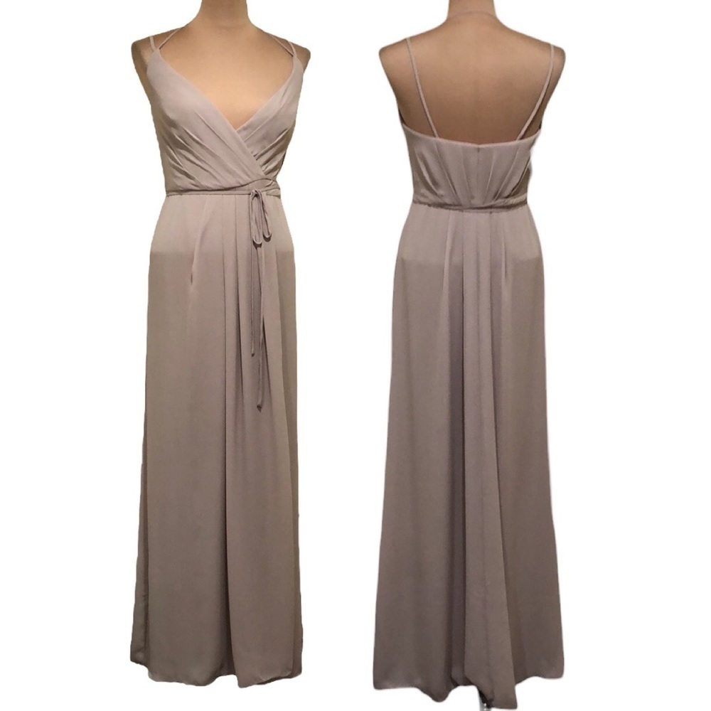 NWT David’s Bridal Bridesmaid Formal Maxi Dress Gown Size 0 Nude Tan Beige